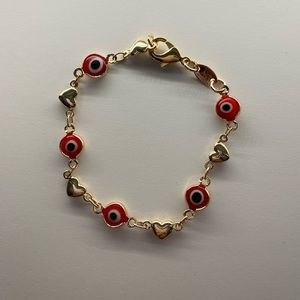 Gold Layered Kids Red Evil Eye Bracelet